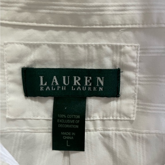 Lauren Ralph Lauren Tuxedo White Cotton Popover Blouse Women’s Size Large EUC - Picture 5 of 11